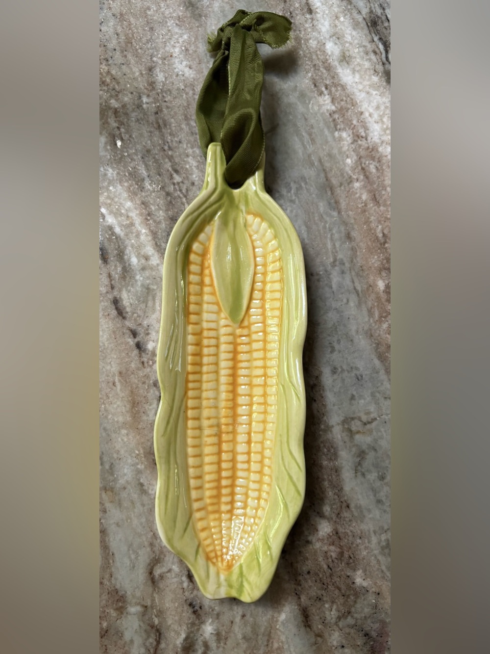 Ceramic Corn-Shaped Serving Dish with Hanging Ribbon